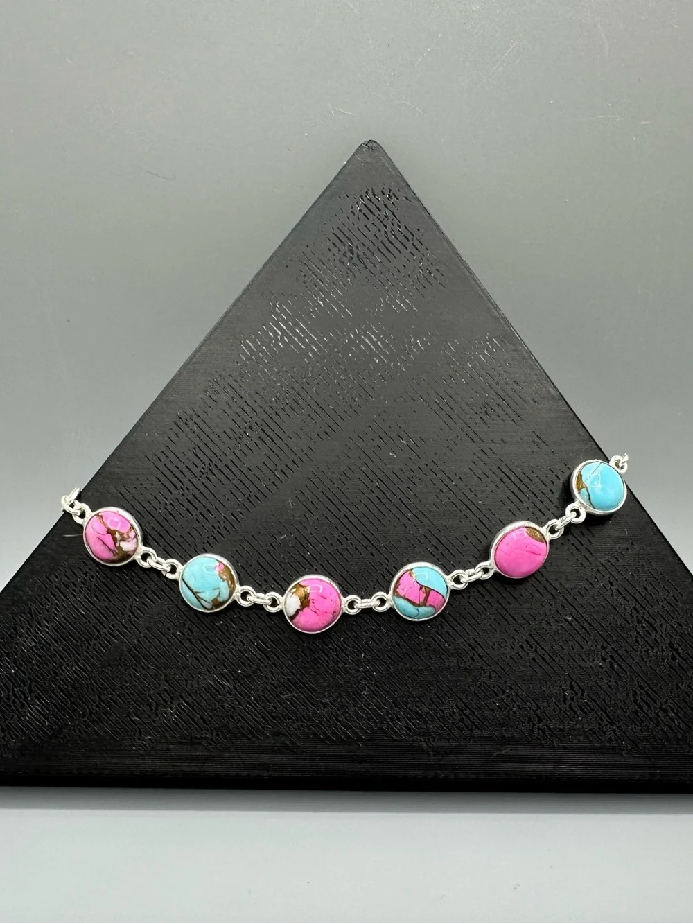 Cotton Candy Dahlia Turquoise Sterling Silver 925 Bracelet Circular 8”
